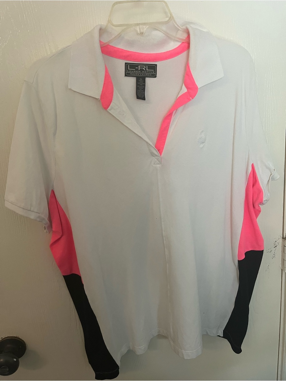Ralph Lauren White Polo Top with Pink and Black Accents